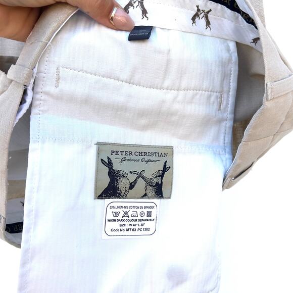 Peter Christian Men’s Suit Set Blazer Jacket Pants Slacks 48R Linen Cotton Beige - Picture 9 of 11